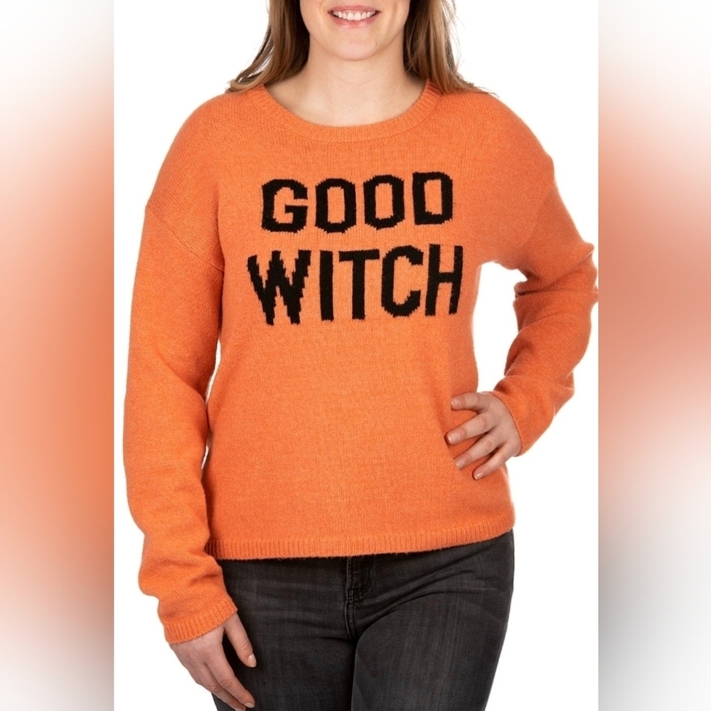 State Of Mine Orange And Black "Good Witch" Crewneck Sweater, Size XXL